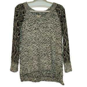 Escio Black/Cream Sweater Lace Detail Size L Anthropologie Textured Quiet Luxury